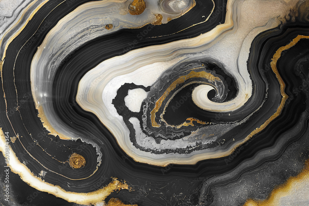 Abstract art background with a fluid marble black and gold texture. Splendid generative AI luxury ab