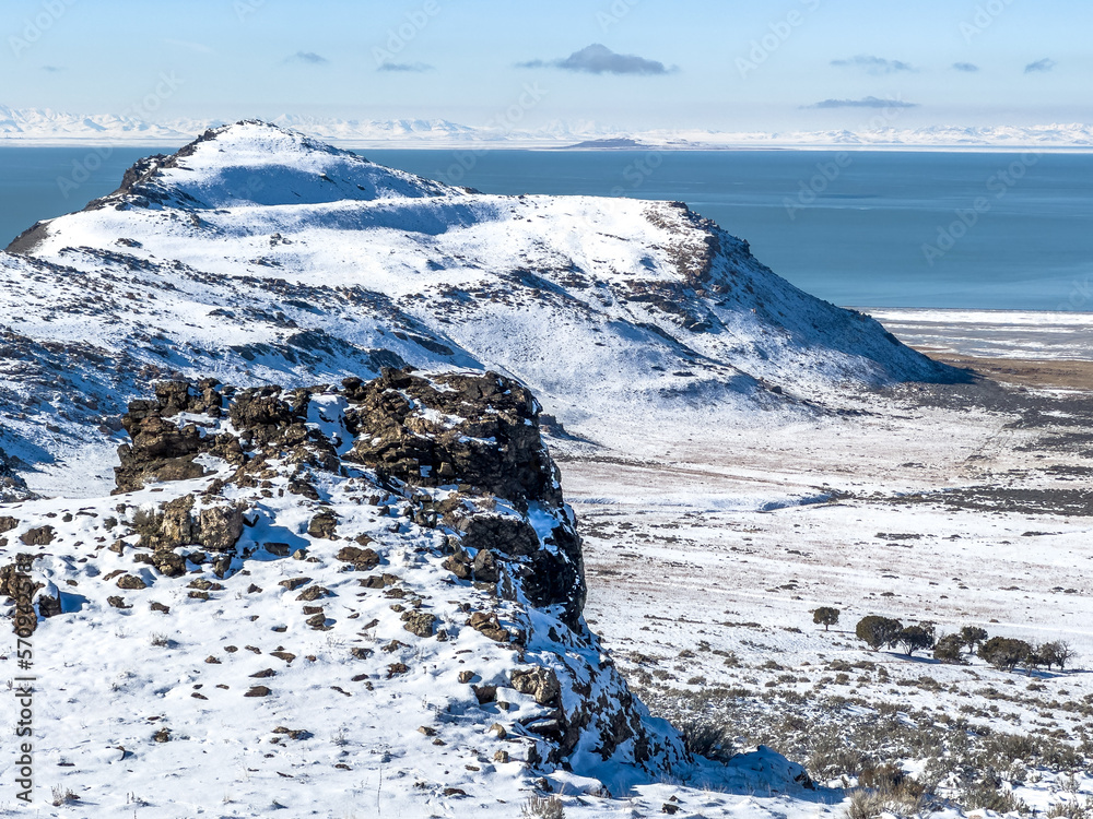 Winter landscape of Antelope Island - the park at Great Salt Lake