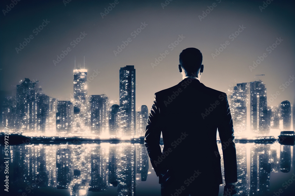 Businessman looking at central business district in concept of business vision success and opportuni