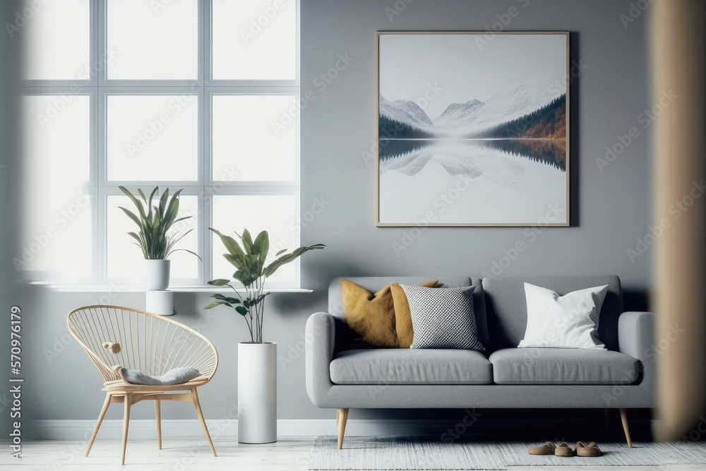 Modern comfortable living room interior design living space. Peculiar AI generative image.