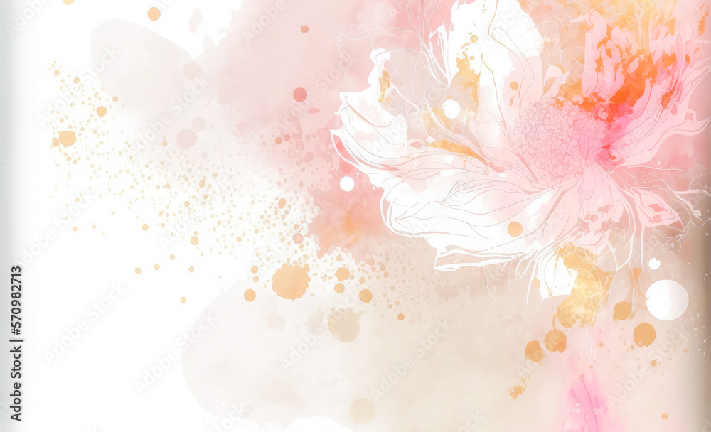 Abstract watercolor art background with pink flowers in style of watercolor paints design. Peculiar 