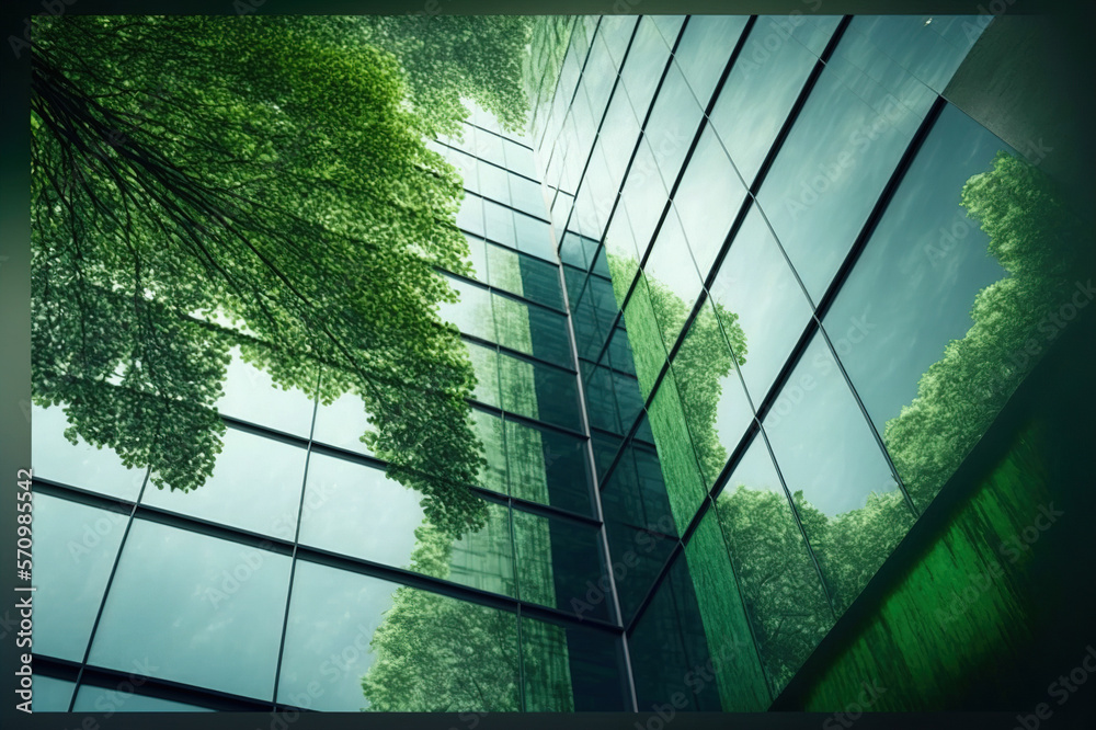 Environmental friendly and sustainable office building in the modern city . Sublime Generative AI im