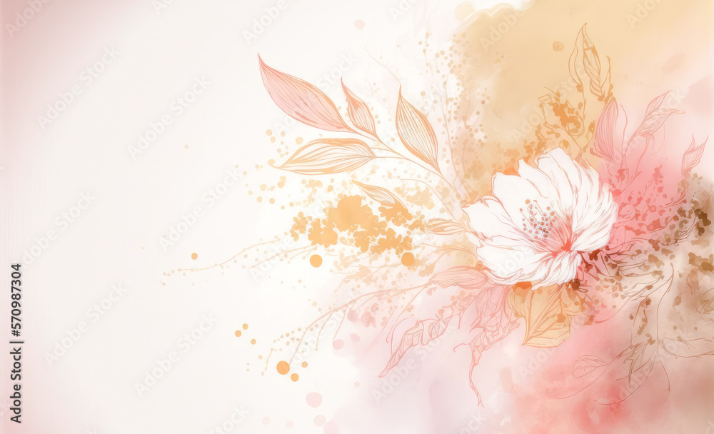 Abstract watercolor art background with pink flowers in style of watercolor paints design. Peculiar 