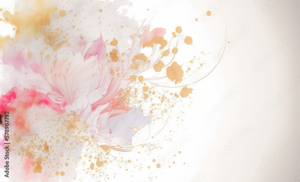 Abstract watercolor art background with pink flowers in style of watercolor paints design. Peculiar 