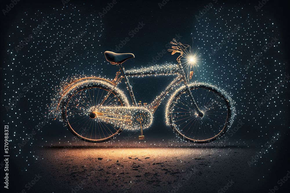 bicycle creative image made with starry night to form the bicycle shape . Sublime Generative AI imag