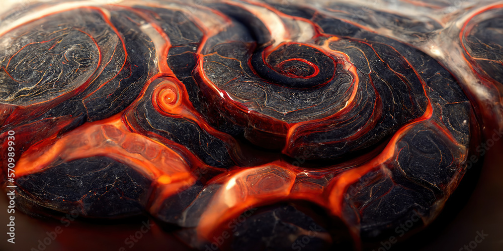 Sedate realistic marco detailed black and red alcohol ink ripples pattern in agate design. Closeup t