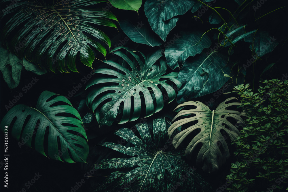 Luxury tropical leaves plant and foliage exotic background abstract of dark botany . Admirable Gener