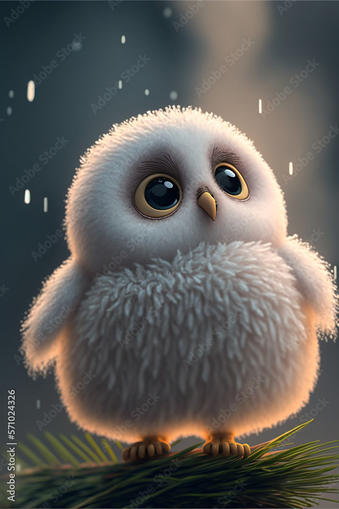 Cute tiny white baby owl. Generative ai