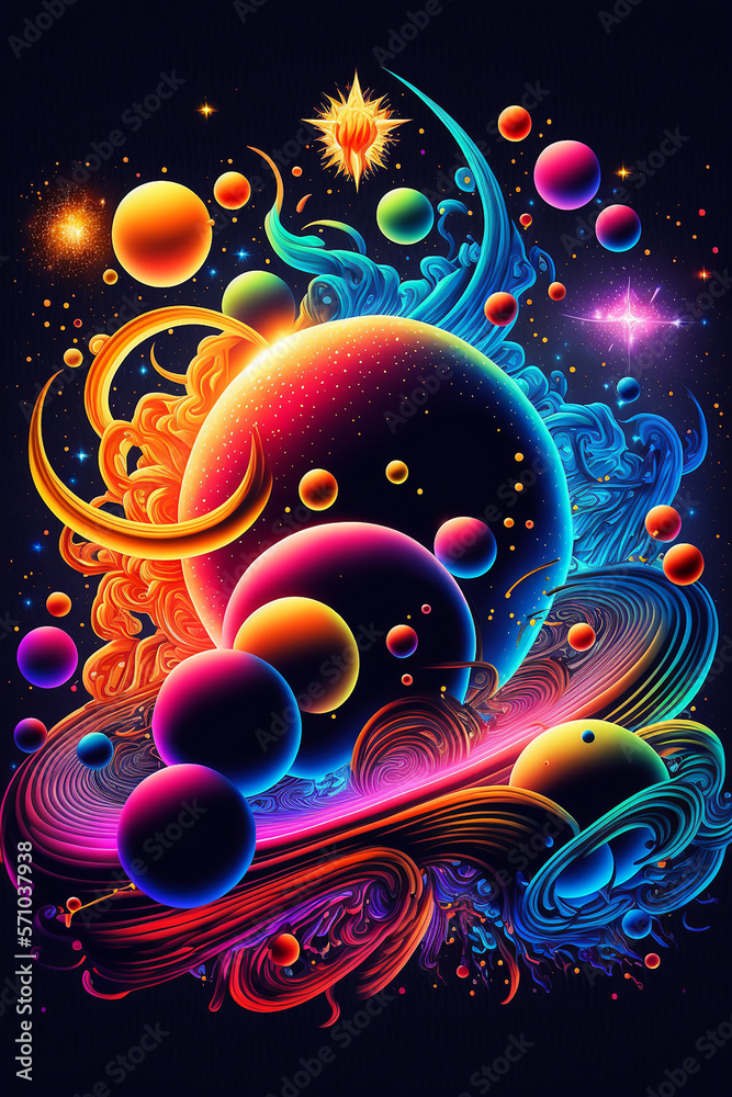 Vibrant colors abstract space neonpunk planets. Generative ai