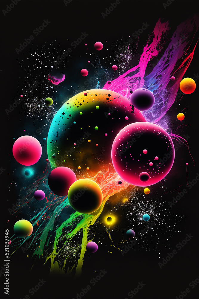 Vibrant colors abstract space neonpunk planets. Generative ai