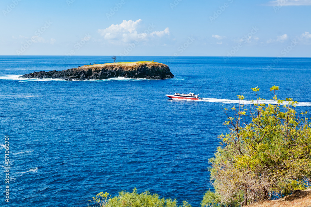 Beautiful sea view of from Bukit Asah near White sand beach in Bali island. Popular travel destinati