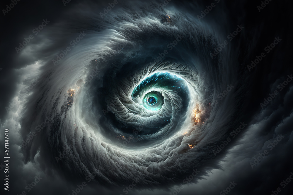 View of a cyclone eye from space. Giant hurricane background. Generative ai