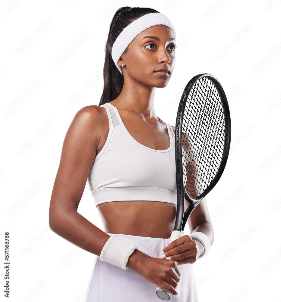 tennis player in sportswear holding a racket. A champion looking ready to play a match or tournament