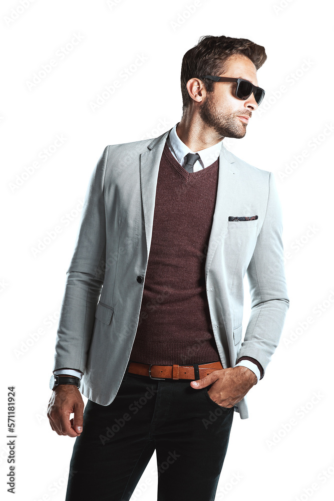 A handsome young Caucasian male model posing in a retro style looking by the side in an attitude wea