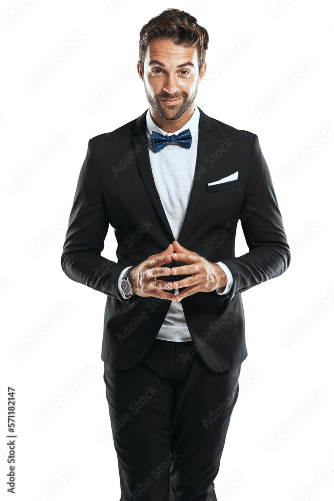 A trendy young dashing man in 30s with an amazing facial expressions posing in an exclusive tuxedo i