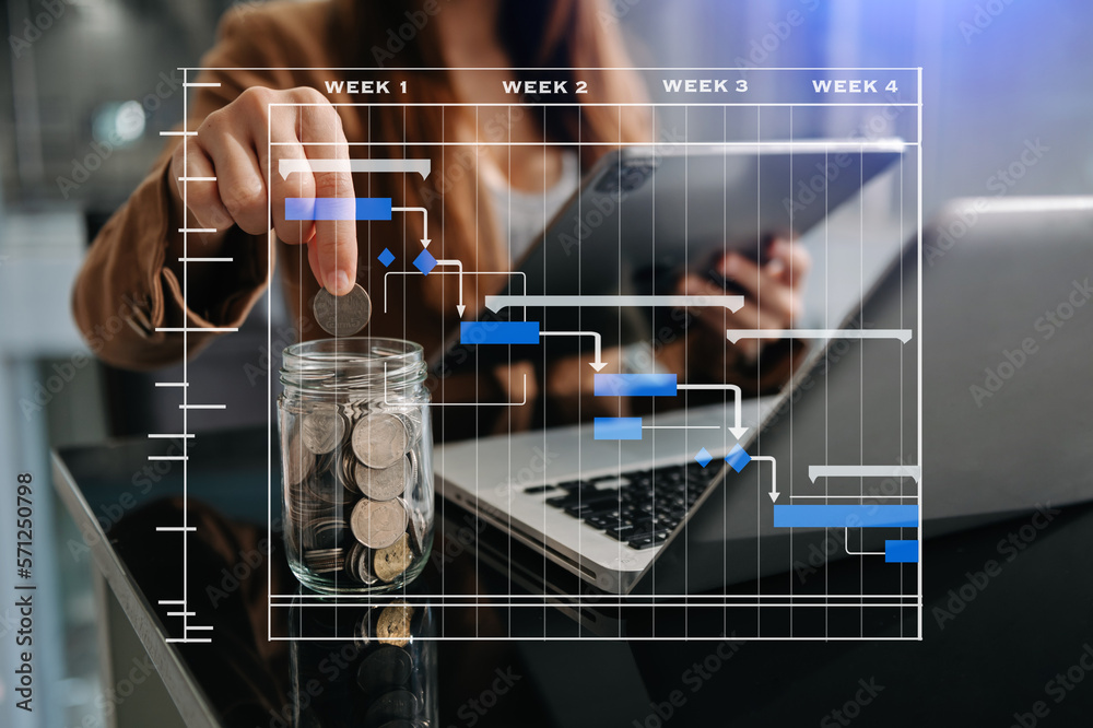 Project manager working and update tasks with milestones progress planning and Gantt chart schedulin