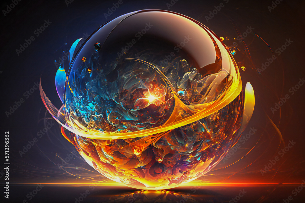 Energy orb. Flames inside a glass sphere. Created with Generative AI technology.