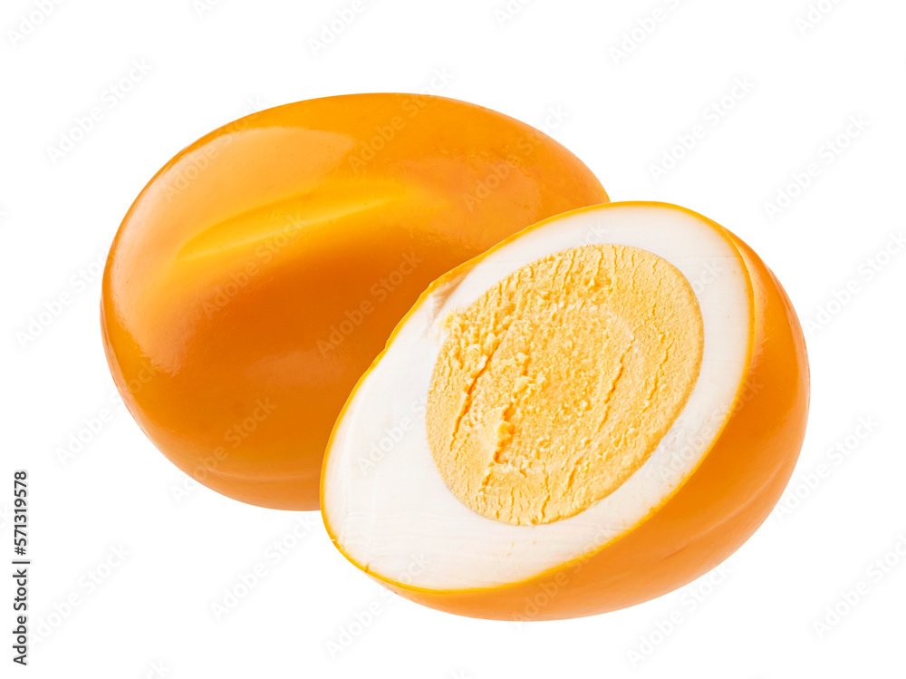 Smoked eggs isolated on white background