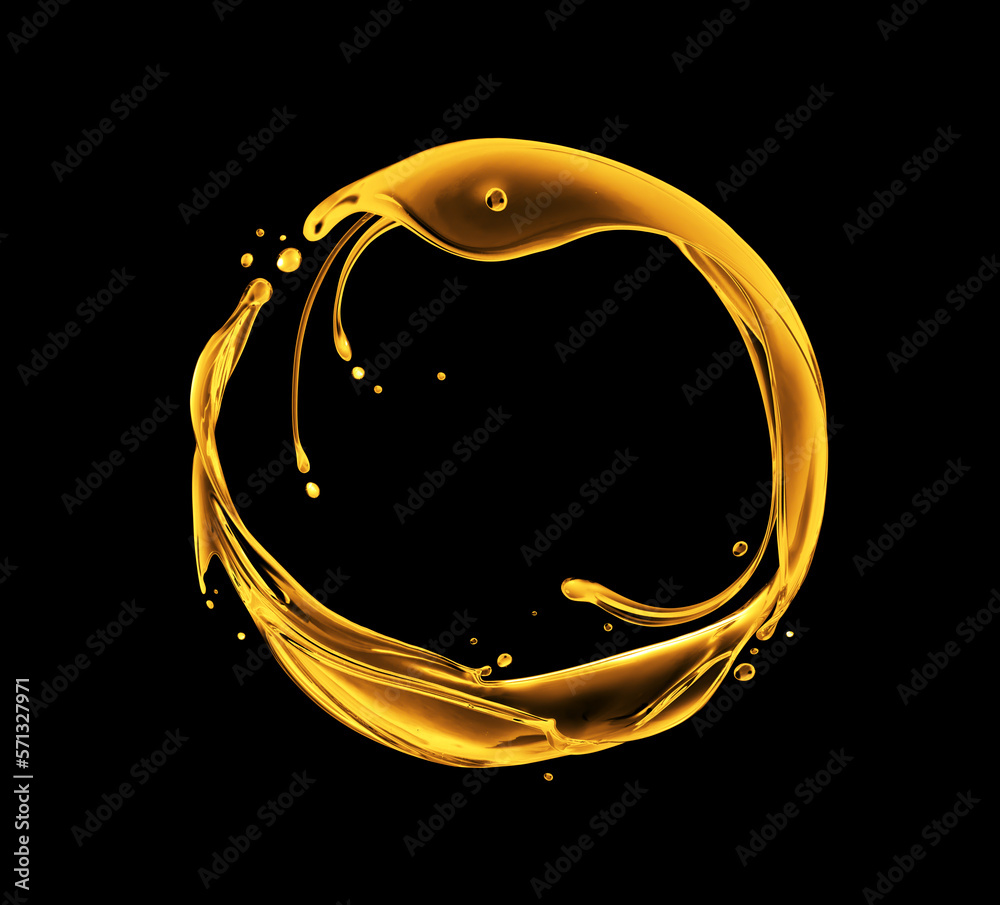 Splashes of oily liquid arranged in a circle on a black background