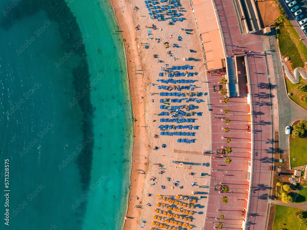 Aerial view of the Amadores beach on the Gran Canaria island in Spain. The most beautiful beach on t