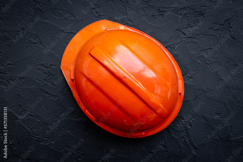 Engineer safety construction helmet top view. Construction concept