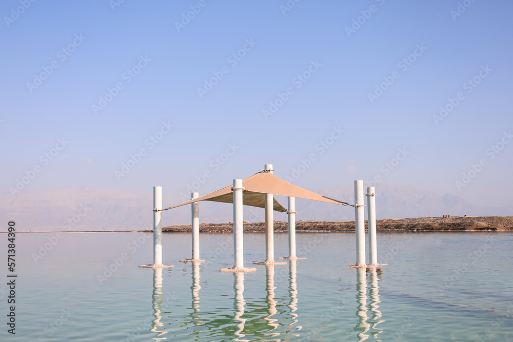 View of beautiful Dead Sea with pillars