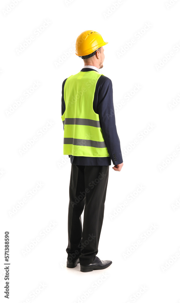 Male architect in vest on white background