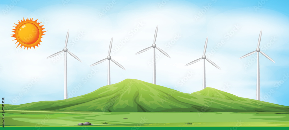 Windmill clean energy in nature background