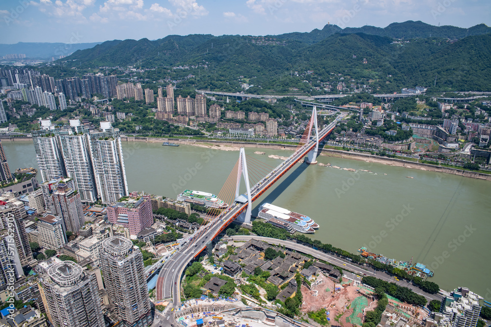 Scenery of Dongshuimen Yangtze River Bridge in Chongqing, China