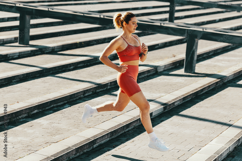 Running outdoor stairs as part of a physical fitness workout