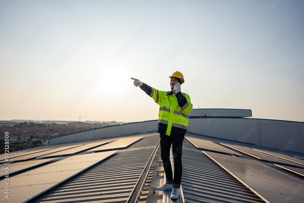 Professional engineer work to maintenance of photovoltaic panel system