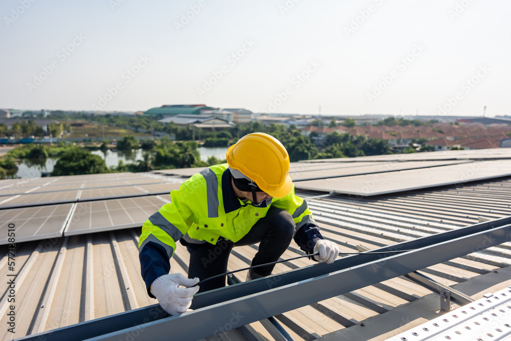 Professional engineer work to maintenance of photovoltaic panel system