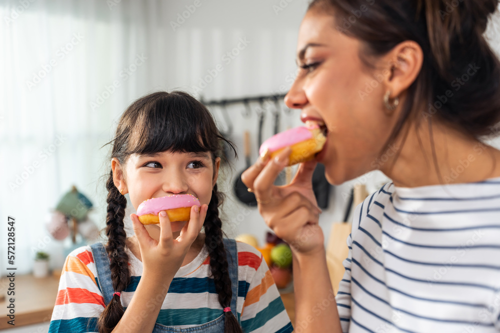 Caucasian happy family, parent spend time with kid together at home. 