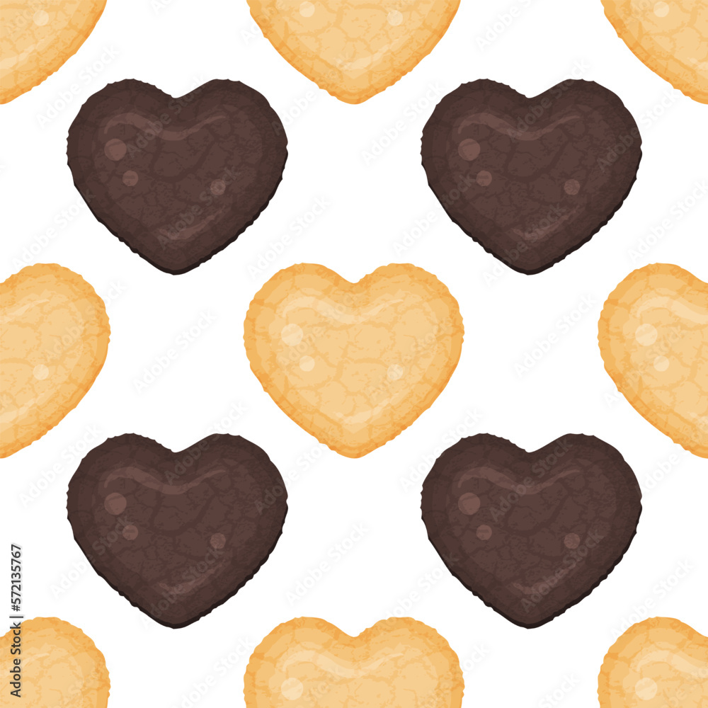 seamless pattern from cookies in the shape of a heart. Vector illustration. Cartoon style. Endless t