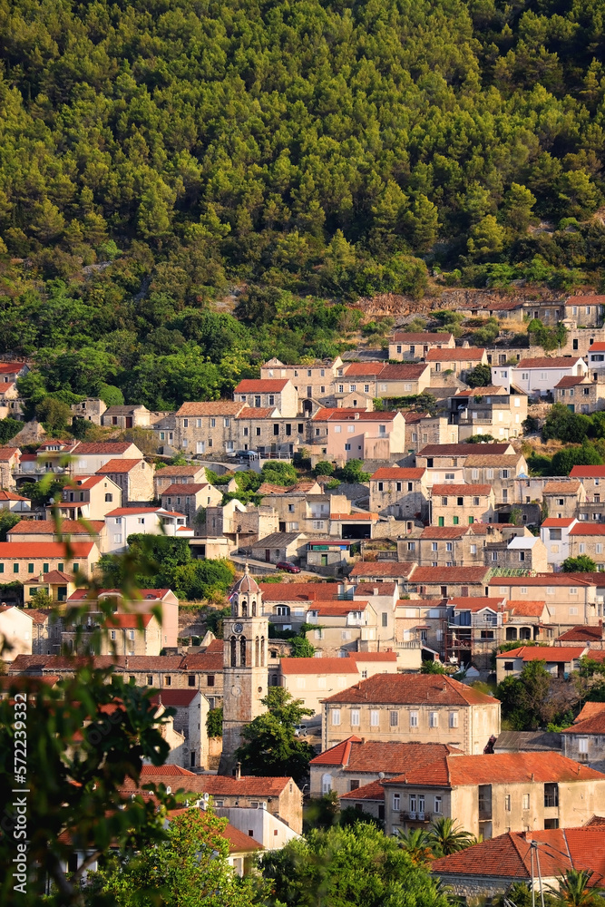 Aerial view of Blato, small picturesque town on island Korcula, Croatia.