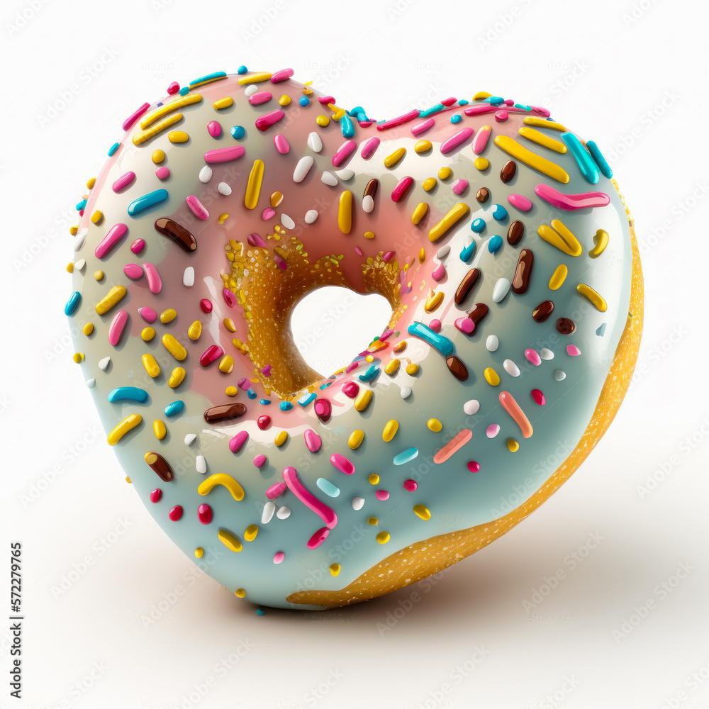 Glazed donut with sprinkles on white background. Generative AI.