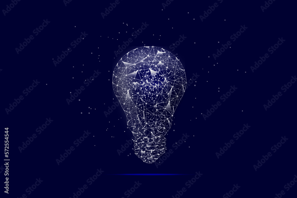 Lamp bulb from lines and points on dark background. Creative idea concept. Business and technology g