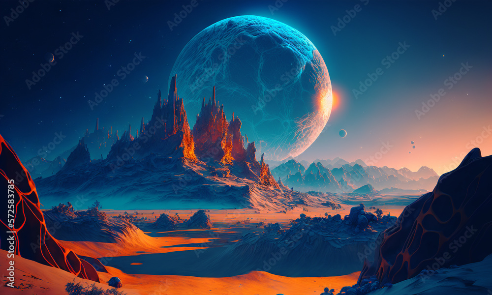 Space planets background. Distant planetscape in cosmos with exoplanets. Concept art Generative ai