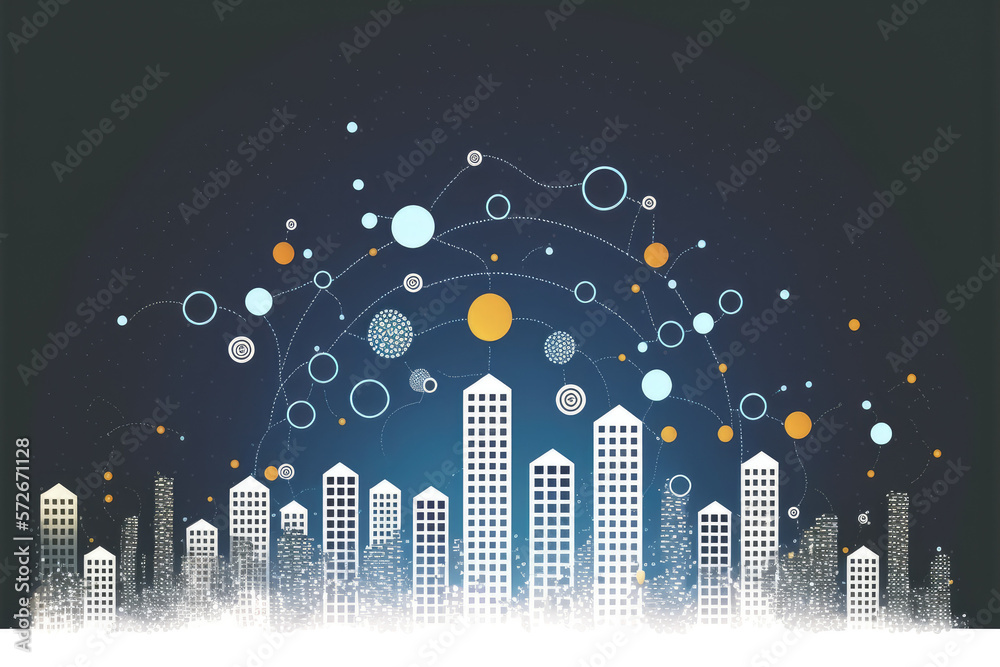 Smart city social media network connection concept. Peculiar AI generative image.