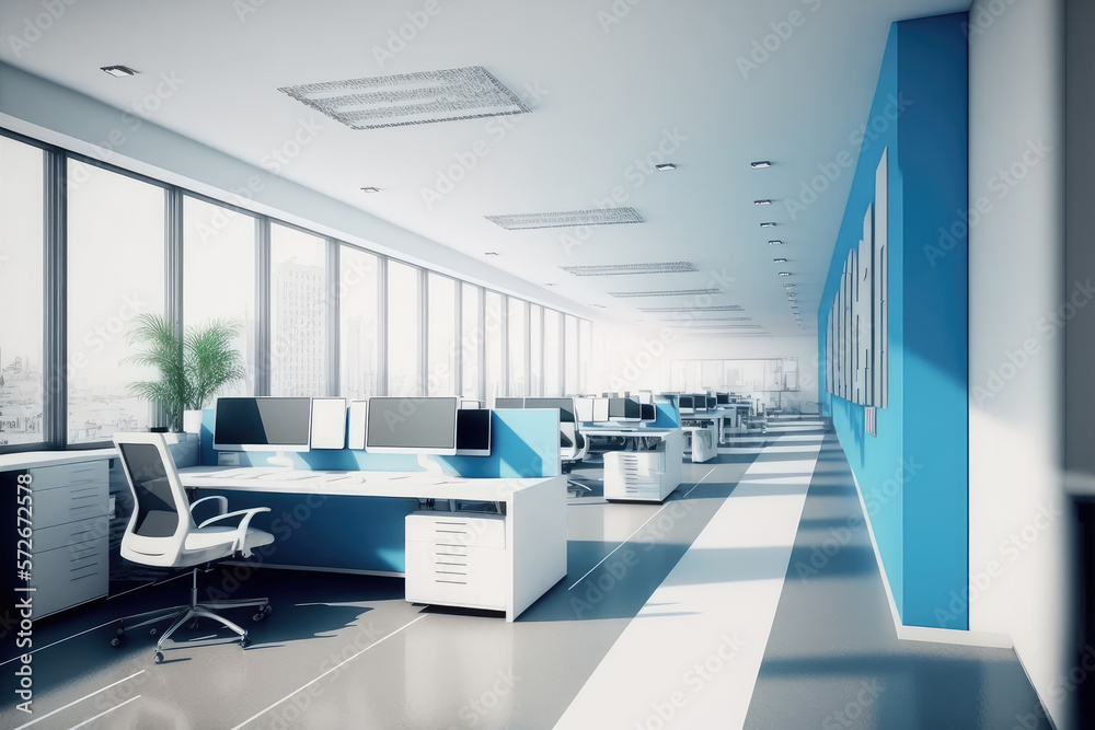 Modern office interior design . Contemporary workspace for creative business. Peculiar AI generative