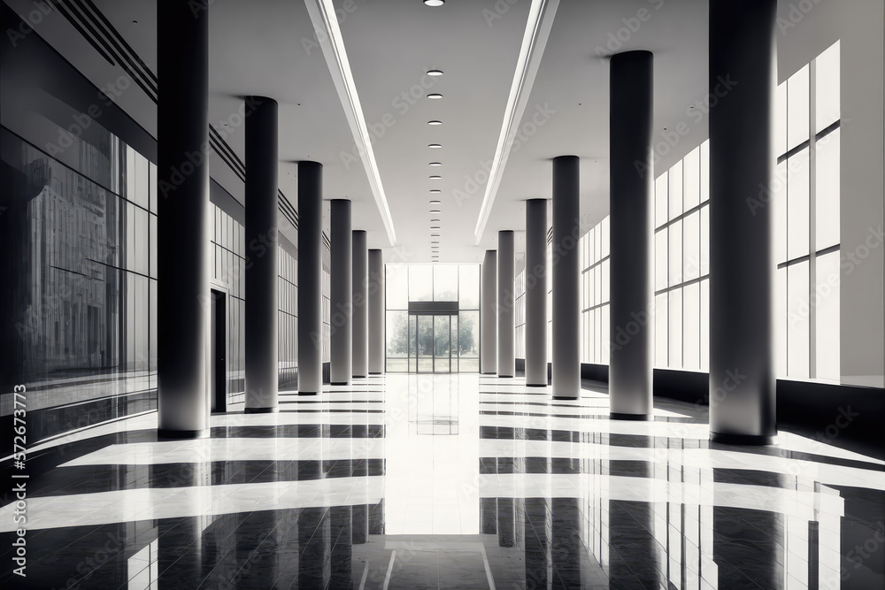 Empty entrance hall of modern public station or large convention center lobby . Contemporary beautif