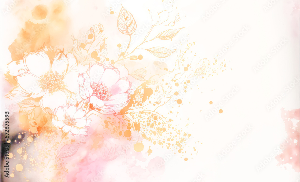 Abstract watercolor art background with pink flowers in style of watercolor paints design. Peculiar 