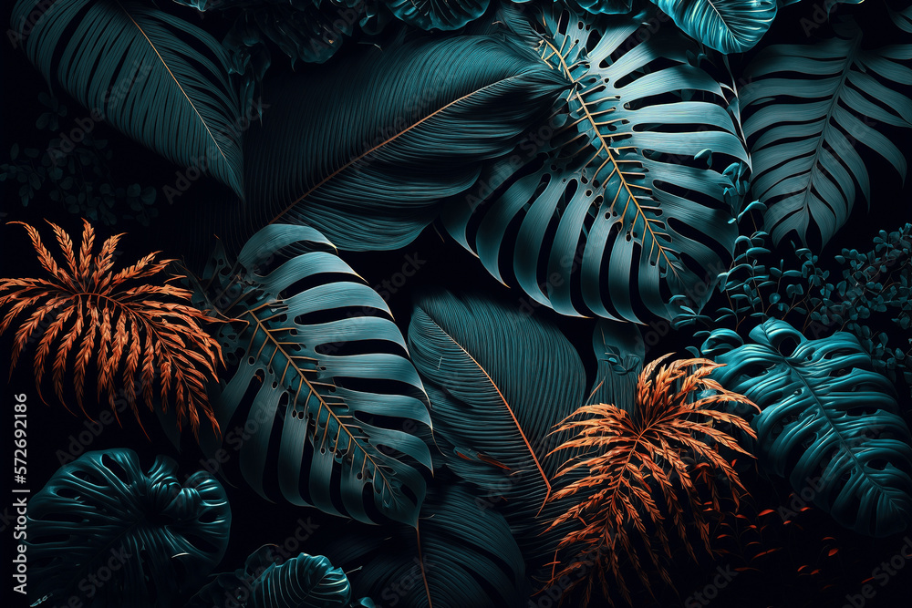 Luxury tropical leaves plant and foliage exotic background abstract of dark botany . Admirable Gener