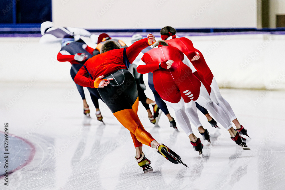 back group man skaters during speed skating competition