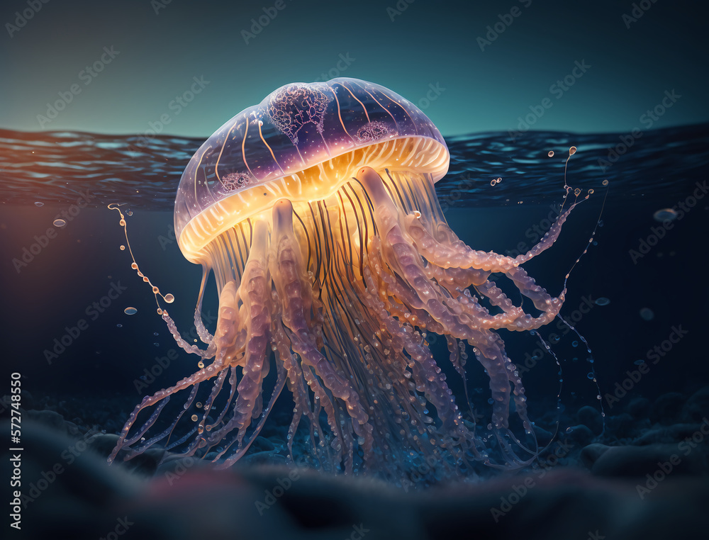 jellyfish in the water have a great colourful light to  enjoy nature, Bright sky, Safe Atmosphere, H