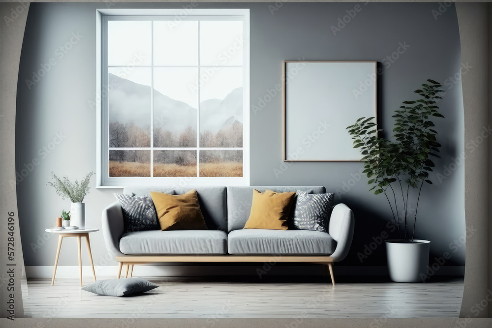 Modern comfortable living room interior design living space. Peculiar AI generative image.