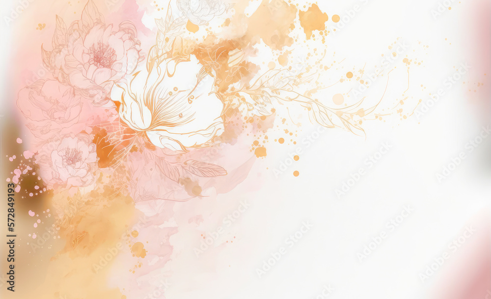 Abstract watercolor art background with pink flowers in style of watercolor paints design. Peculiar 