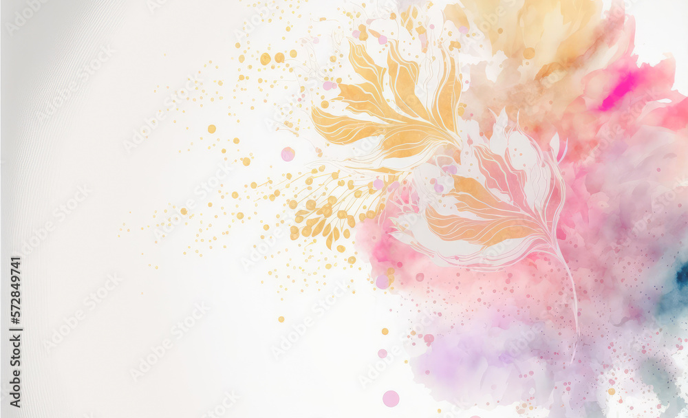 Abstract watercolor art background with pink flowers in style of watercolor paints design. Peculiar 