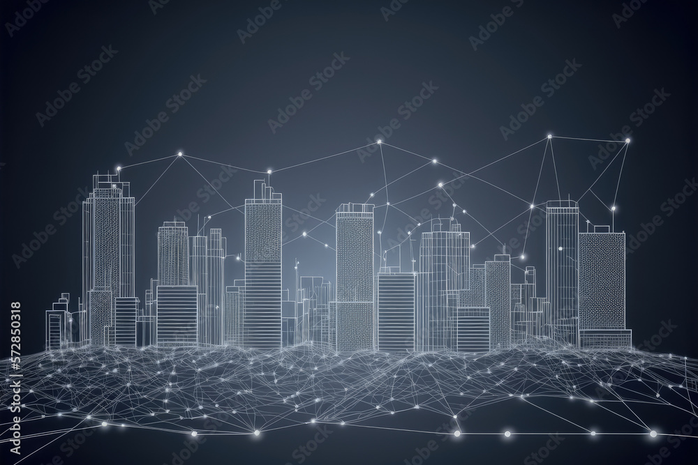 Smart city social media network connection concept. Peculiar AI generative image.