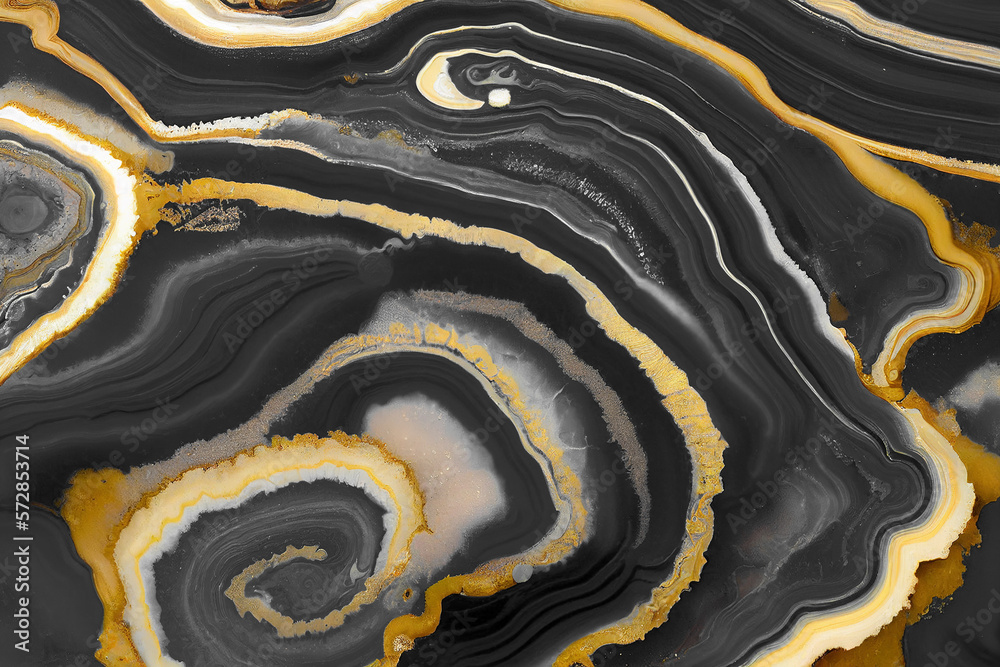 Abstract art background with a fluid marble black and gold texture. Splendid generative AI luxury ab